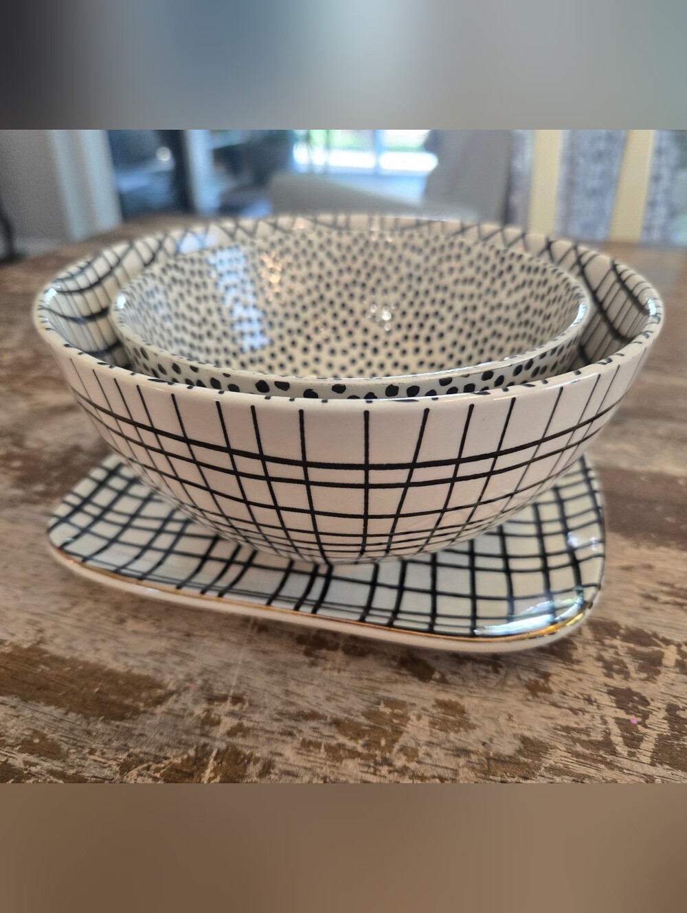 Thyme & Table Black & White Patterned Ceramic Bowl & Plate Set - Dinnerware